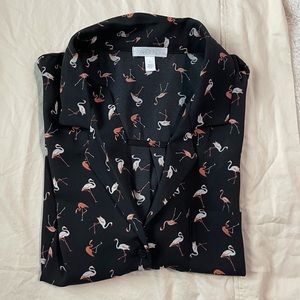 BLACK CROP TOP WITH FLAMINGOS
